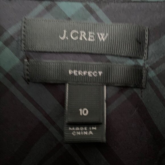 JCREW Green/Navy Tartan Plaid Perfect Long Sleeve Shirt | Size 10 - Picture 7 of 10